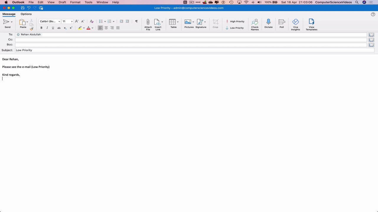How to SEND an E-Mail with Low Priority on Microsoft Outlook Using a Mac - Basic Tutorial | New