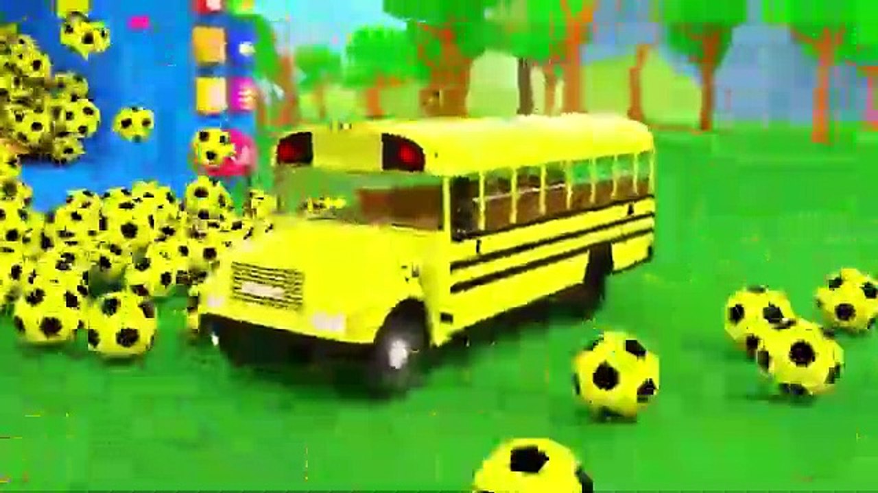 Wheels on the Bus | Cars learn colors using soccer balls | Baby Nursery Rhymes & Kids Songs
