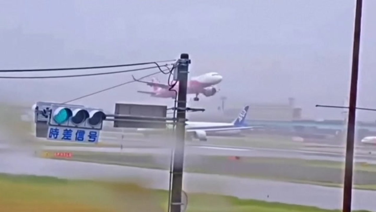 Fierce Typhoon Shanshan winds force planes to abort landings at airport in Japan