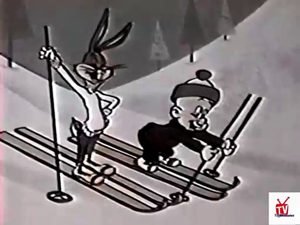 1960s Bugs Bunny & Elmer Fudd are skiing to get Kool Aid TV commercial