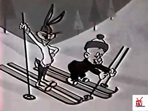 1960s Bugs Bunny & Elmer Fudd are skiing to get Kool Aid TV commercial
