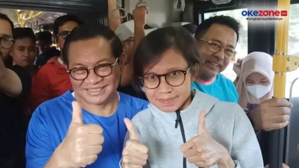 Momen Pramono-Rano Karno CFD Naik TransJakarta dari Senayan ke HI