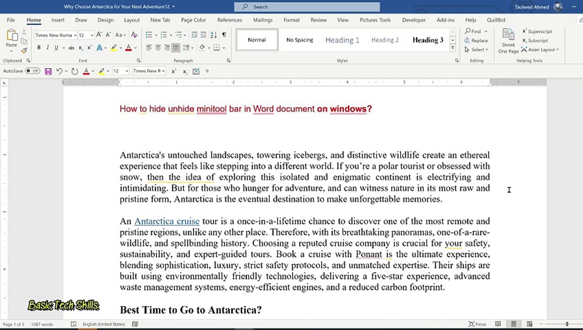 ⁣How to hide unhide minitool bar in Word document on windows