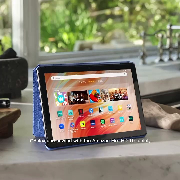 Amazon Fire HD 10 tablet, built for relaxation, 10.1" vibrant Full HD screen, octa-core processor, 3 GB RAM, latest model (2023 release), 32 GB, Lilac https://a.co/d/3ilEppH Best tablets for relaxation" - "Amazon Fire HD 10 review" - "Top entertainment ta