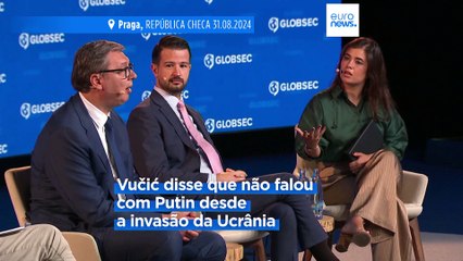 Vučić nega ligações estreitas com Putin e diz que o seu país está a caminho da UE