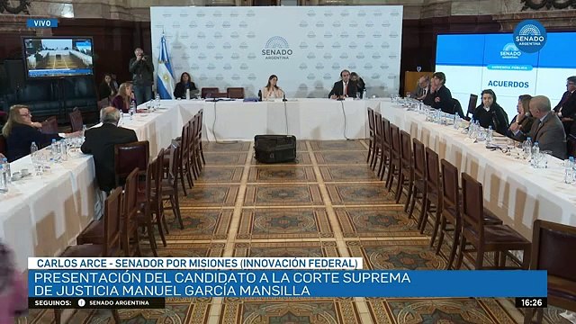 Carlos Arce en la comisión de Acuerdos del Senado durante la defensa de García Mansilla de su pliego para la Corte Suprema
