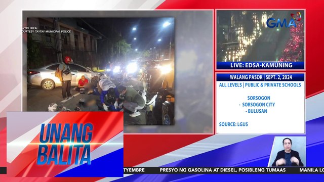 3 sakay ng 2 motorsiklo, sugatan matapos mabangga ng kotse | Unang Balita
