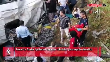 Fındık işçilerini taşıyan minibüs devrildi: Çok sayıda yaralı var