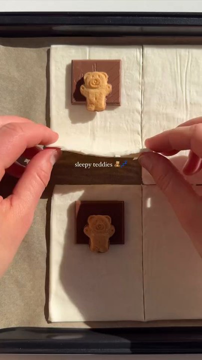 "Sleepy Teddies A.k.A The Cutest Little Pastry Treats I've Probably Ever Made If You Want To Make These Too I'll Be Posting a Longer Reels Monday with The Full Recipe Follow For More Videos"....!!