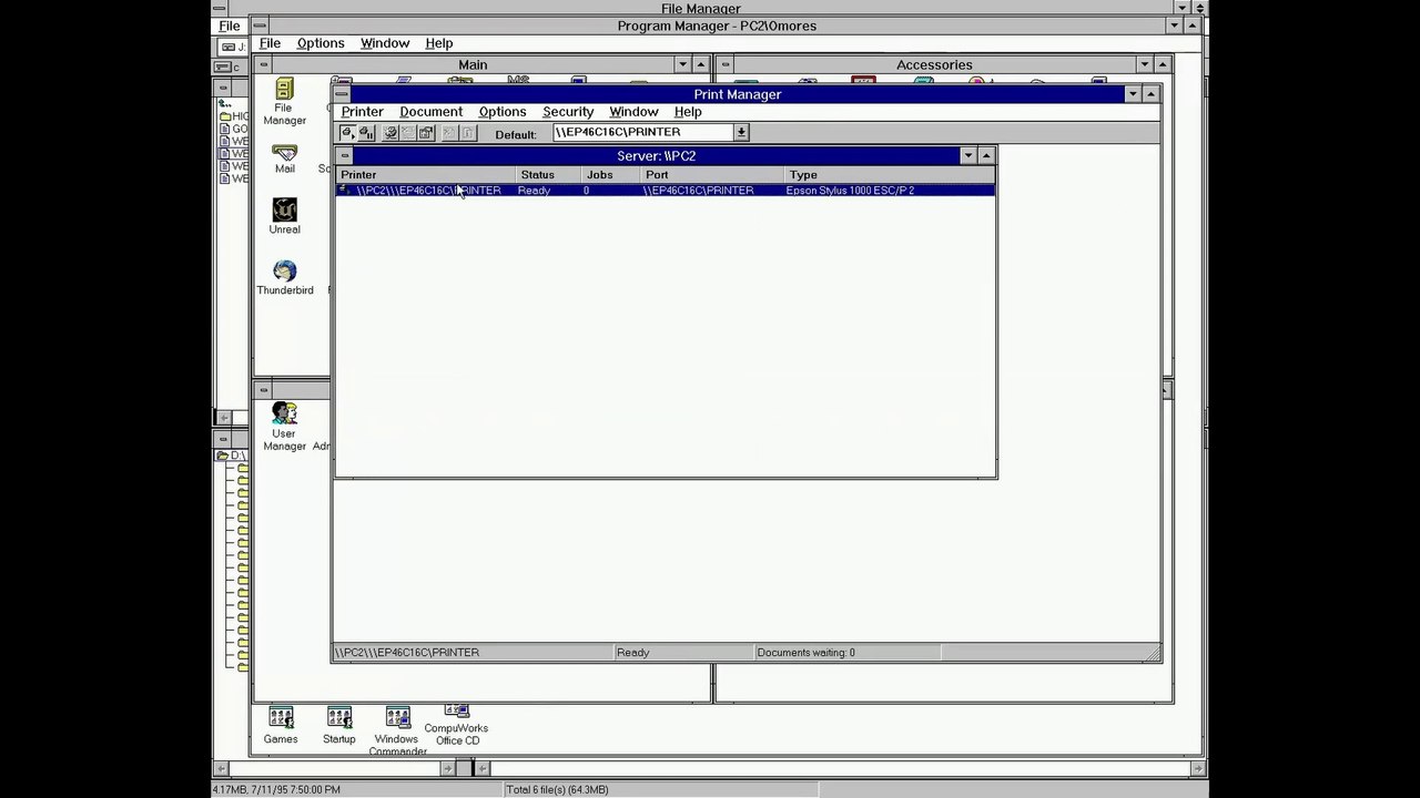 Connecting and printing wirelessly to my Epson EcoTank printer from Windows NT 3.51 released in 1995...