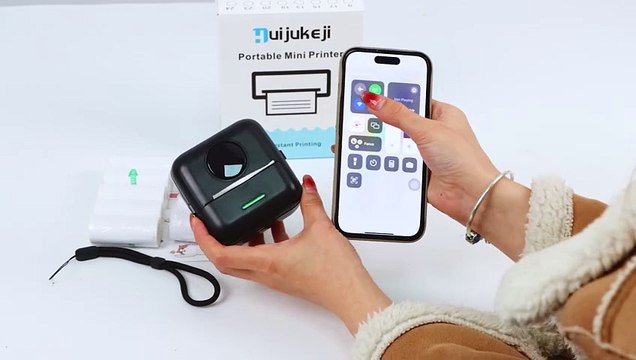 HuiJuKeJi Bluetooth Mini Sticker Printer| Portable Inkless Thermal Printer for iOS & Android| 11 Rolls of Thermal Paper and Stickers| Perfect for Photos, Journals & Memos| Compact and portable| inkless| Bluetooth connectivity