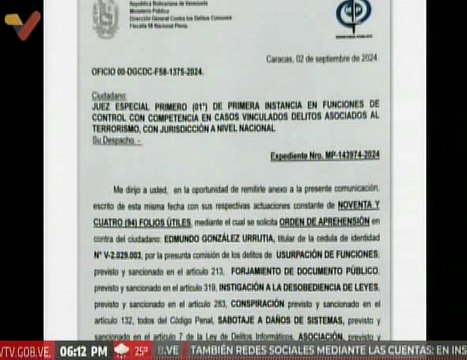 Ministerio Público emite orden de aprehensión contra el ciudadano Edmundo González Urrutia