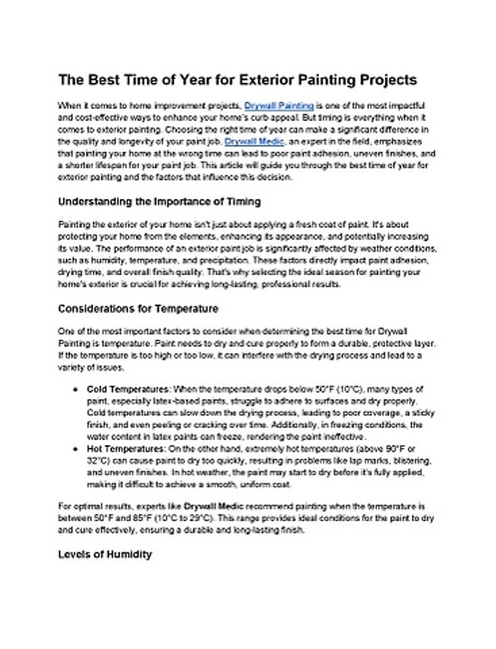 The Best Time of Year for Exterior Painting Projects