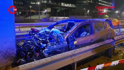 Pendik'te otomobil bariyerleri aşarak direğe çarptı 1 yaralı