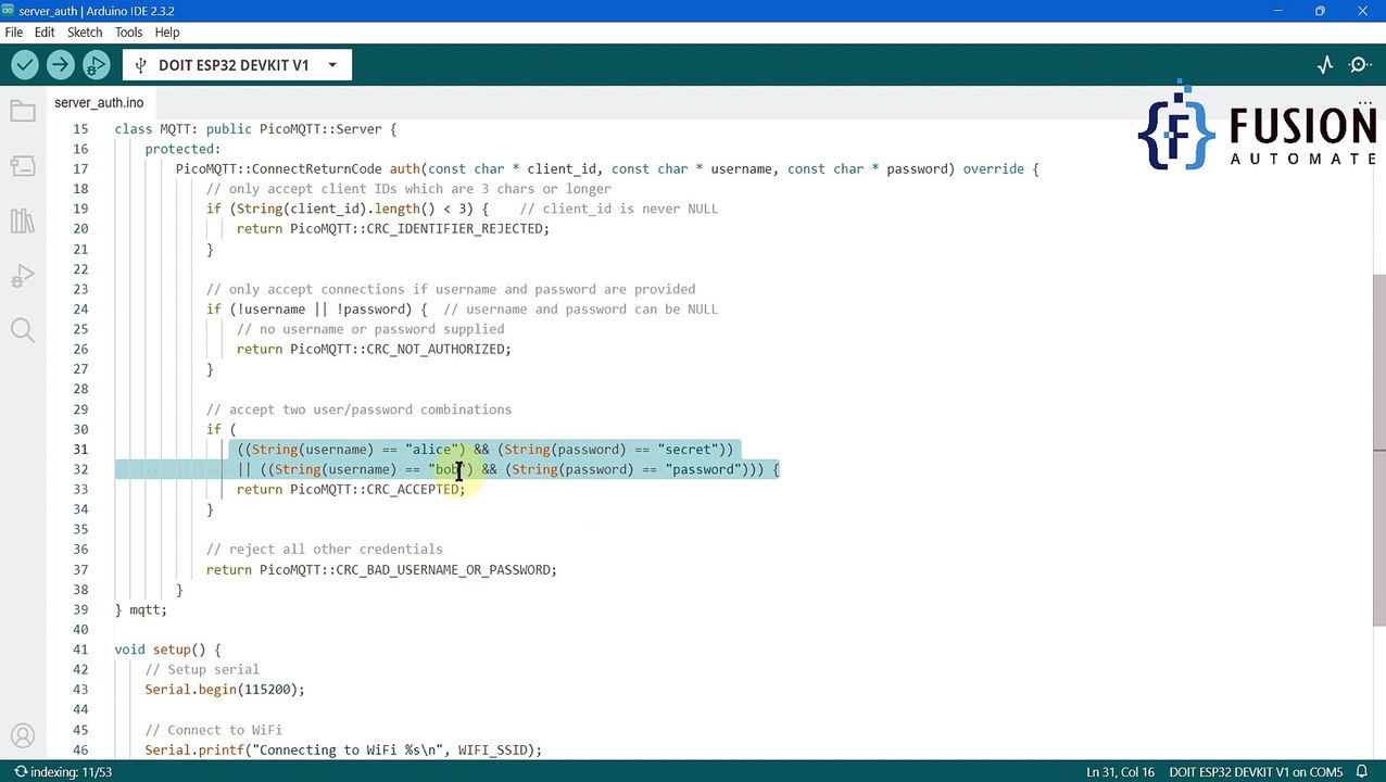 ESP32 as MQTT Broker | How to Setup Secure MQTT Broker in ESP32 using PicoMQTT Library with Username and Password Authentication |