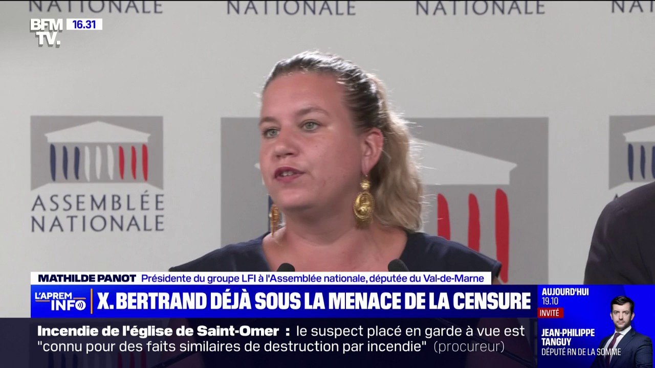 Mathilde Panot (LFI): "Le groupe parlementaire a reconfirmé le dépôt d'une motion de censure immédiate en cas de nomination d'un gouvernement hors NFP"