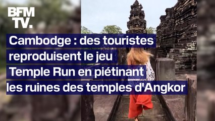 Des touristes s'amusent à reproduire le jeu Temple Run et piétinent les ruines des temples d'Angkor au Cambodge