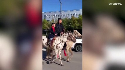 طالب في منغوليا يذهب إلى المدرسة على ظهر حصانه