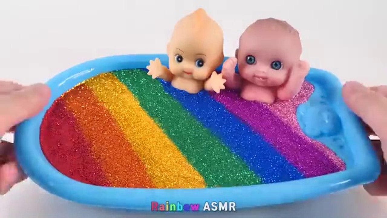 Satisfying Video l How to Make Rainbow Bathtub  with Mixing Slime from Glitter Cutting ASMR #46