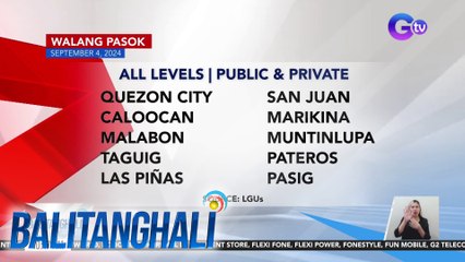 Walang pasok (September 4, 2024) | Balitanghali
