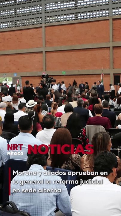 En un gimnasio, y en medio de un gran desorden, los diputados de Morena y sus aliados lograron aprobar en lo general la reforma constitucional en materia judicial