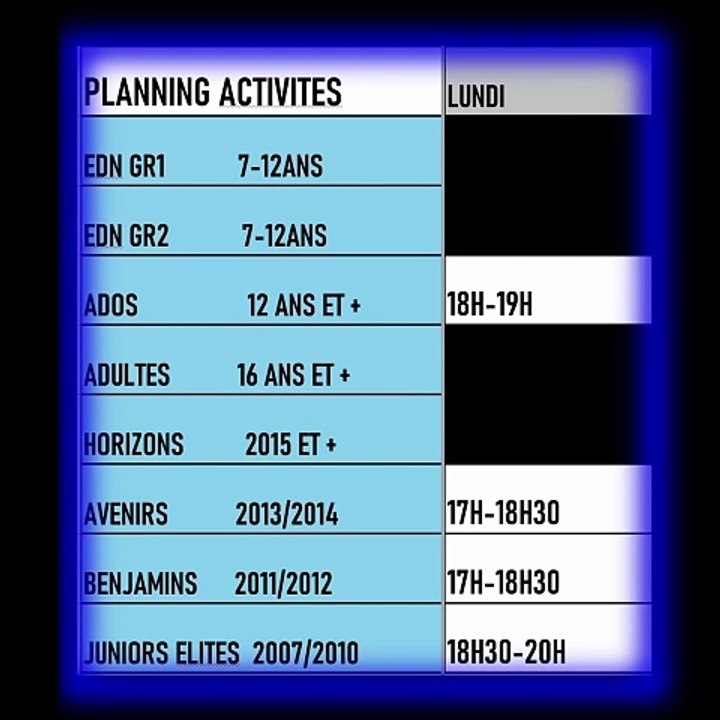 Planning activités vidéo