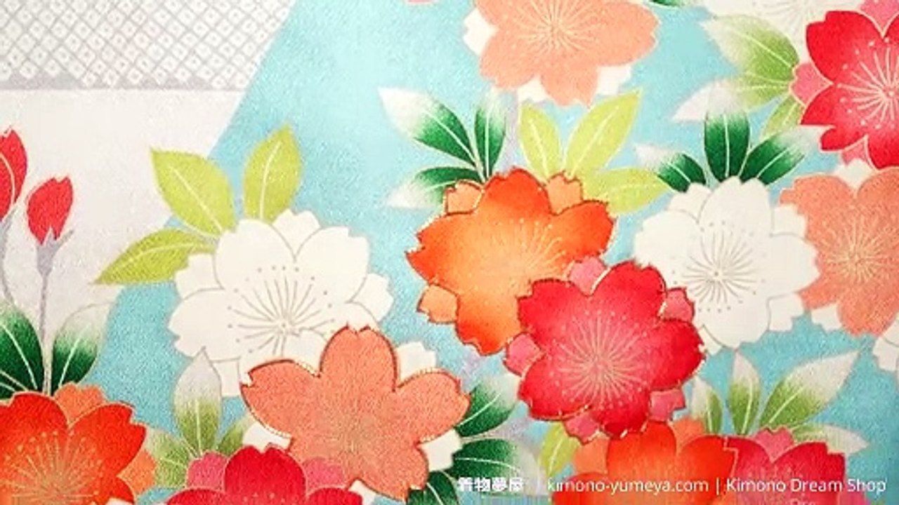 Vintage Baby Blue & Off White Floral Furisode Smooth Silk with Hand Painted Kaga-Yuzen Kiku, Peonies, Kanoko, Fog, Ships Sailing Across the Ocean