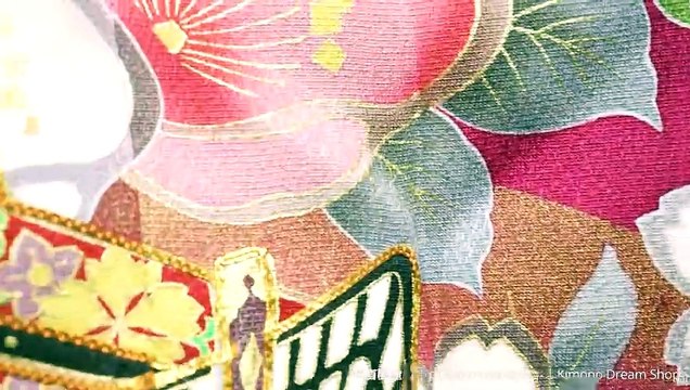 Black & Purple Furisode - Vintage Soft High Quality Silk with Kyo-Yuzen Plum & Cherry Blossoms, Shippou, Traveling Cart, Fog, Snowflakes - Tall Kimono