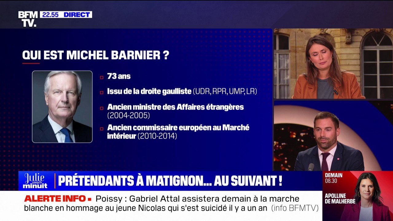 Hypothèse Michel Barnier à Matignon: Julien Odoul (RN) tacle le "Joe Biden français" (...) "avec une ribambelle de gaffes et de revirements"