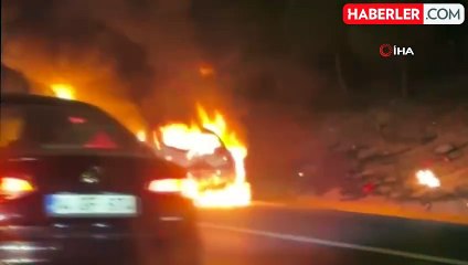 Ispartakule TEM Otoyolu'nda otomobil alev topuna döndü