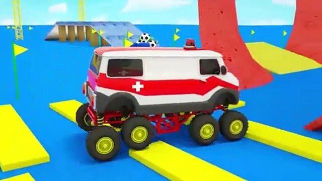 Five Little Monkeys - Ambulance overcomes obstacles using balls - Baby Nursery Rhymes & Kids Songs
