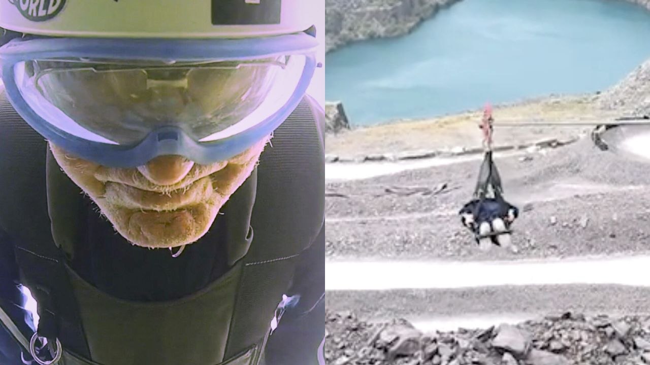 Der tollkühne opa ist der älteste mensch, der die schnellste seilrutsche der welt bestieg