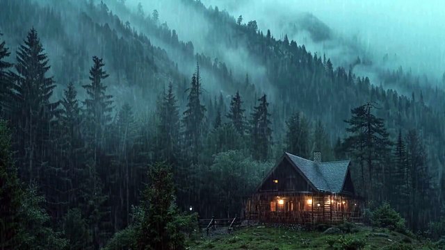 Rain Ambience in Cozy Wooden House in forest Farmhouse-Rain Storm Deep in FOREST-Sleep-Study-Relax