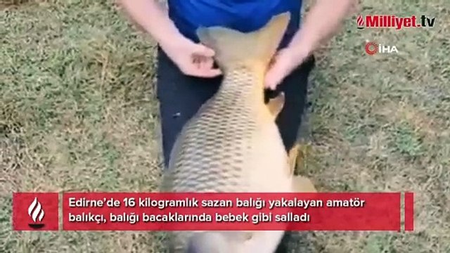 Oltayla 16 kiloluk sazan yakaladı, bacaklarında bebek gibi salladı