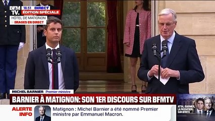 Michel Barnier : "Vous me permettrez d'ajouter ma propre valeur ajoutée  Michel Barnier répond à Gabriel Attal lors de la passation de pouvoir"