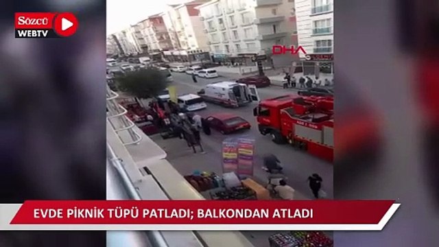 Evde piknik tüpü patladı; balkondan atladı