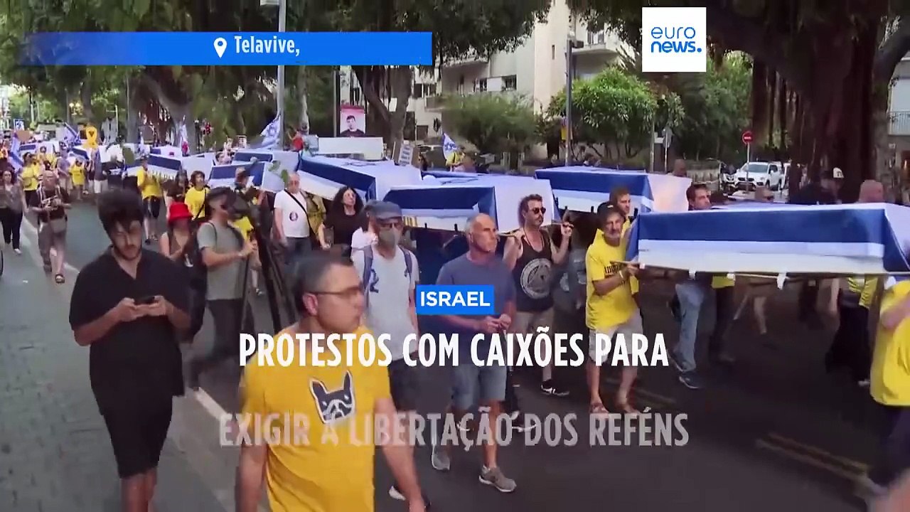 Protestos em Telavive com caixões improvisados para exigir a libertação dos reféns de Gaza