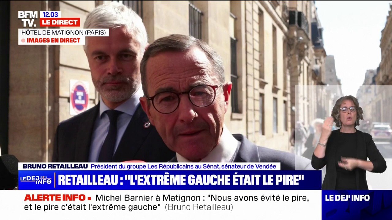 "Quel Premier ministre compte-il être(...)collaborateur(...)ou un Premier ministre de plein exercice", réagit Bruno Retailleau (LR) après sa rencontre avec Michel Barnier