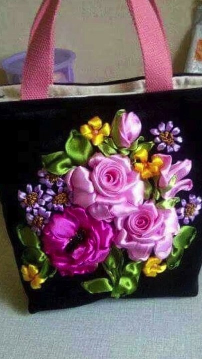 Ribbon embroidery handbags