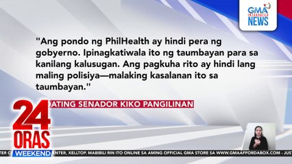 Paglipat ng excess Philhealth funds, unconstitutional ayon kay Kiko Pangilinan | 24 Oras Weekend