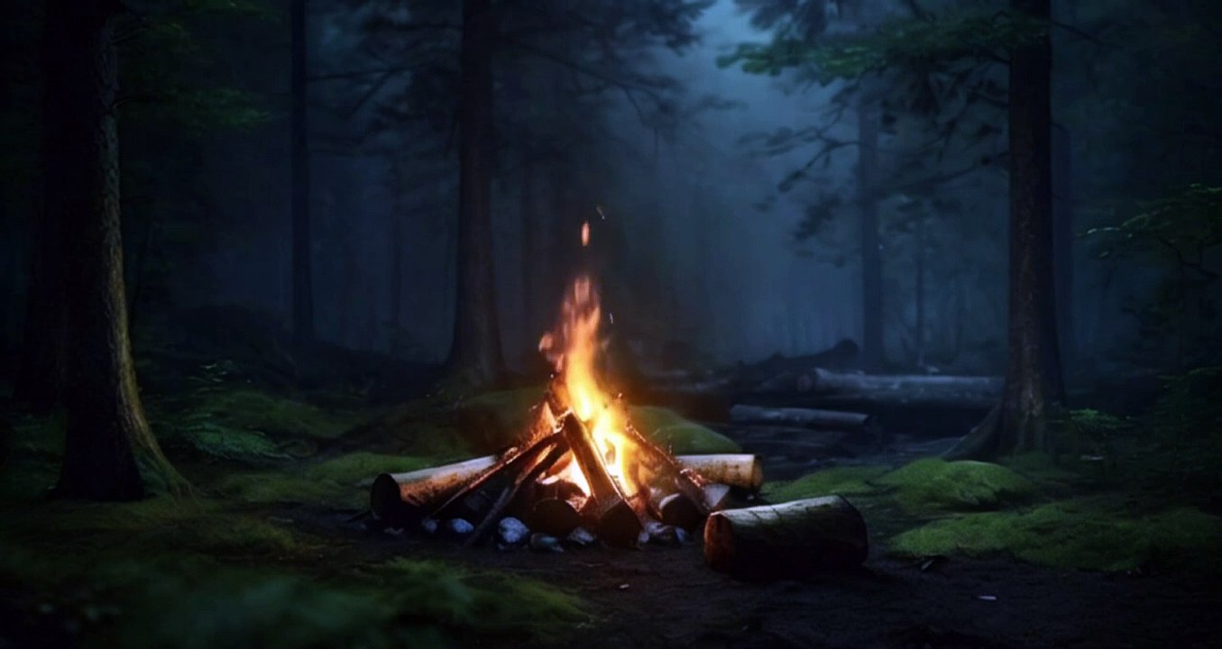 Warm atmosphere with campfire 🔥⛺ - Relaxing music with cricket sounds 🦗to sleep