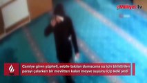 Camiye hırsızlık için girdi! Mevlitten kalan keki yiyip meyve suyunu da içti