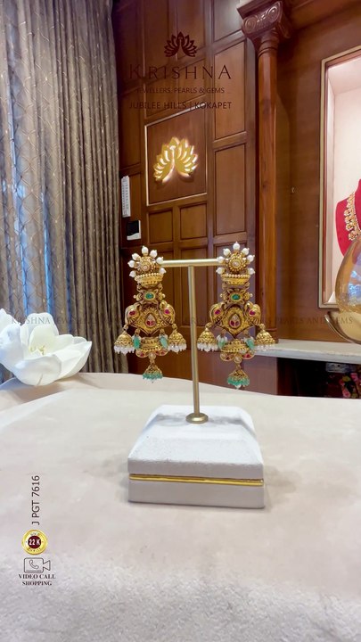 Exquisite 22K Gold Bridal Earrings with Ruby, Emeralds & Diamonds