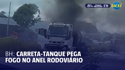 BH: Carreta-tanque pega fogo no Anel Rodoviário
