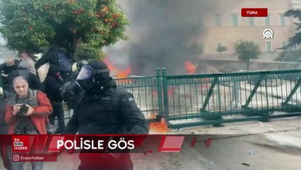 Yunanistan'da tren kazasının ikinci yıl dönümünde düzenlenen protestoda çatışma