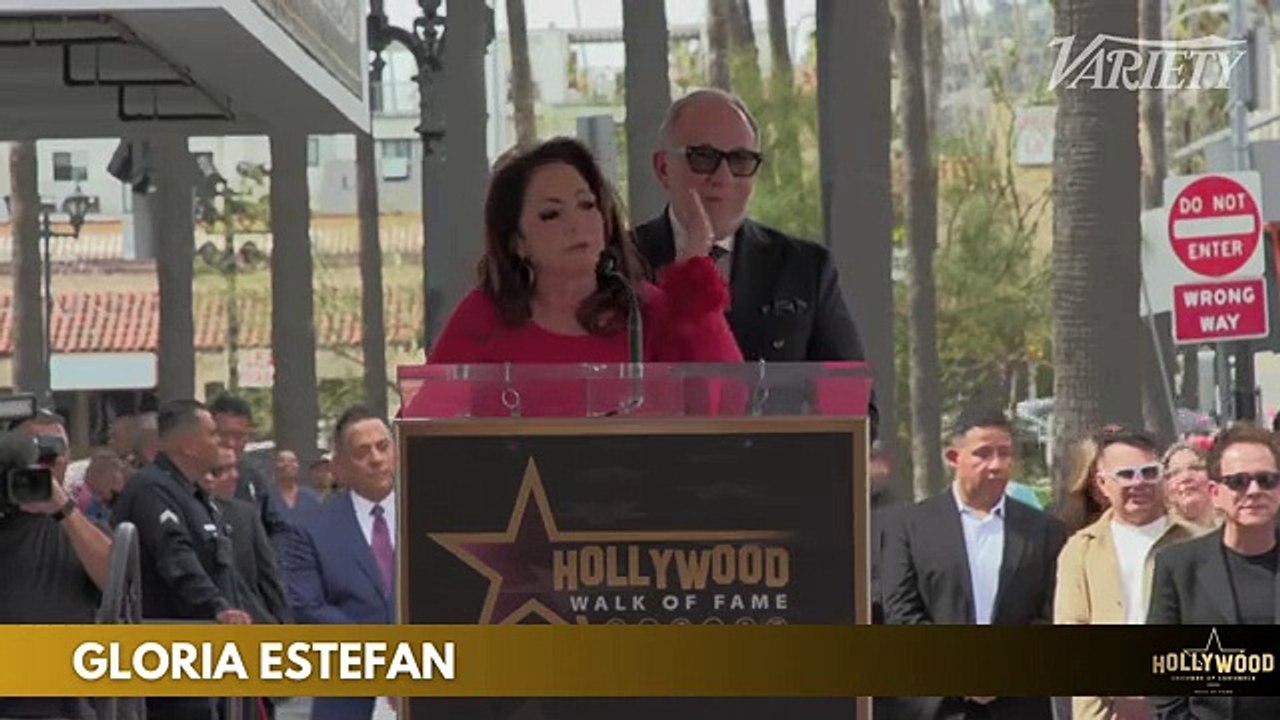 Gloria Estefan speaks at the Lili Estefan and Raul De Molina Hollywood Walk of Fame ceremony