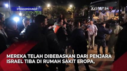 Momen RatusanTahanan Palestina yang Dibebaskan Israel Tiba di Gaza selatan