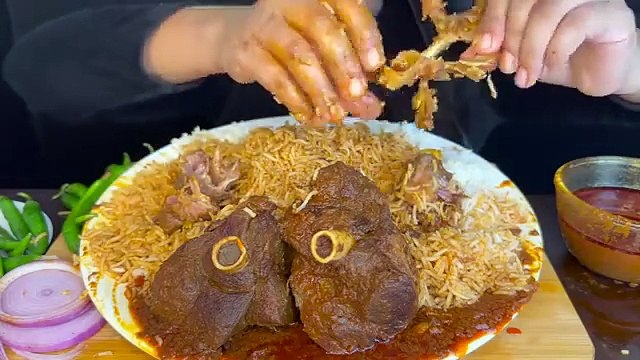 ASMR EATING SPICY MUTTON CURRY,LONG WHITE RICE,GREEN CHILLI _SPICY