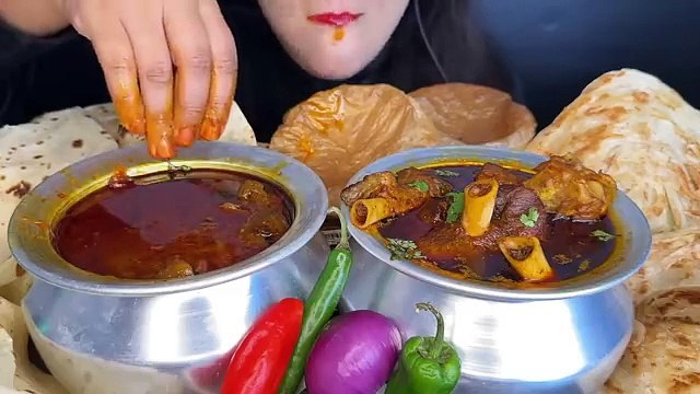 ASMR EATING PURI,MUTTON CURRY,LIVER CURRY,PARATHA,RUMALI ROTI _FOOD VIDEOS_