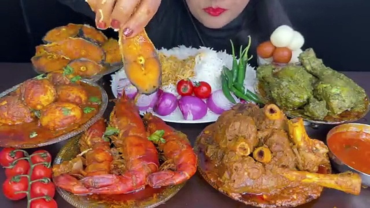 ASMR EATING MUTTON CURRY,FISH CURRY, CHICKEN CURRY,PRAWNS CURRY,EGG MASALA _FOOD VIDEOS _